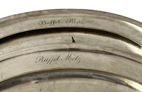 Two large French silverplate serving trays engraved 'Buffet Metz'. Both lovely hotel quality, one stamped with the makers mark Christofle.