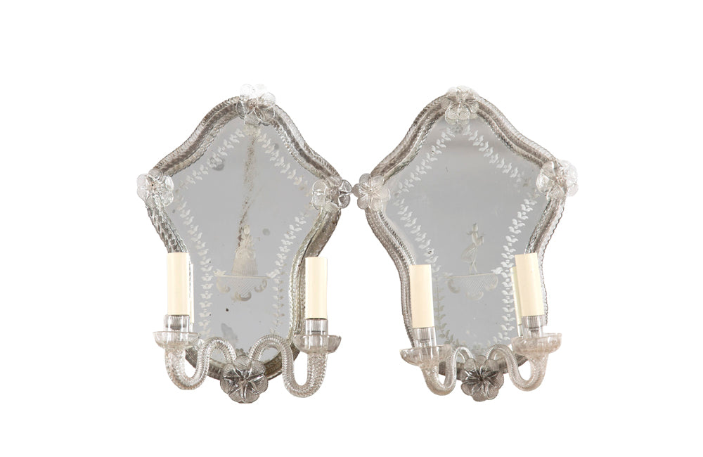 Pair Of Venetian Mirrored Appliques - Decorative Antique Lighting - Italian Antiques - Venetian Mirrors - Wall Lights - Appliques - Antique Shops Tetbury - adpsantiques - AD & PS Antiques