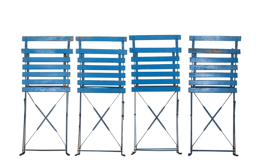 Four Folding French Bistro Garden Chairs - Garden Antiques - Bistro Chairs - French Garden Antiques - French Garden Chairs - French Cafe Chairs - Vintage Garden Chairs - AD & PS Antiques