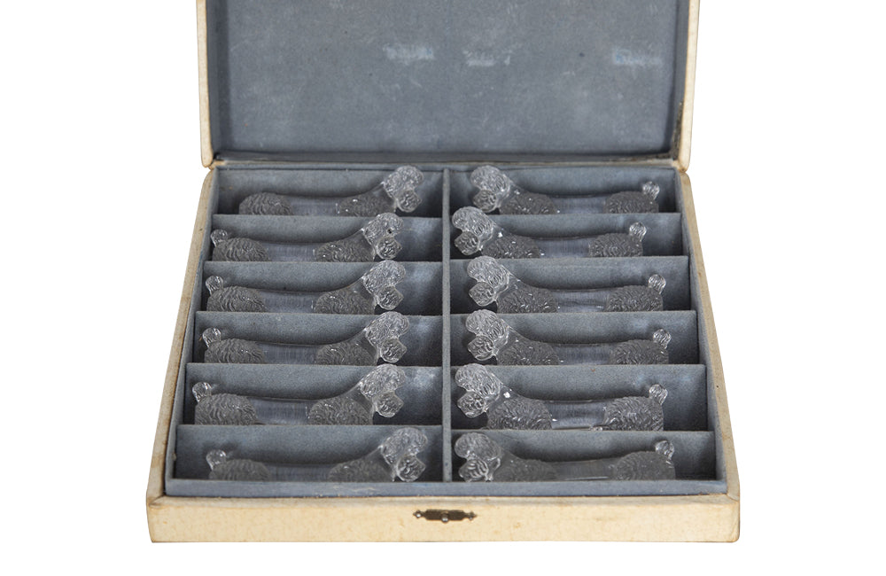 Set Of Twelve Glass Poodle Knife Rests - French Decorative Accessories - French Decorative Antiques - Knife Rests - Poodle - Antique Shops Tetbury - adpsantiques - AD & PS Antiques
