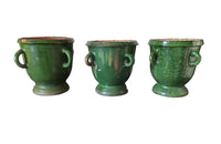 Set Of Three Large French Castelnaudary Planters - French Garden Antiques - Antique Garden Planters - Castelnaudary Pots - Green Glazed Pottery - French Decorative Antiques - Antique Shops Tetbury - Ceramics -  AD & PS Antiques