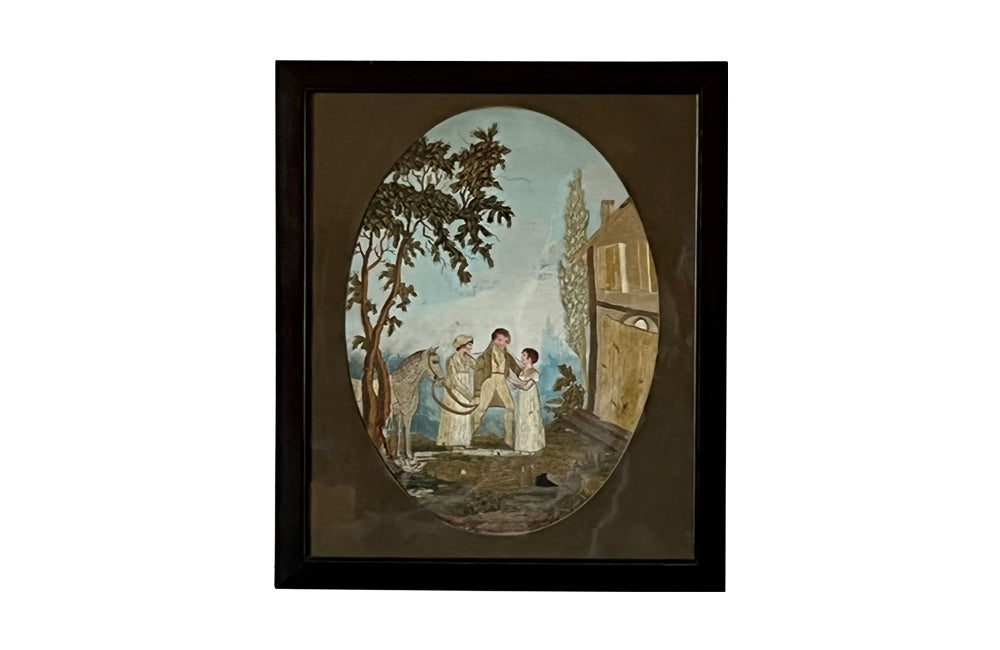 Framed Early 19th Century Silkwork 'The Homecoming' - Silkwork Embridery - French Decorative Antiques - French Artwork - Countryhouse Antiques - Wall Decoration - Wall Art - Decorative Accessories - Antique Shops Tetbury  - adpsantiques - AD & PS Antiques-