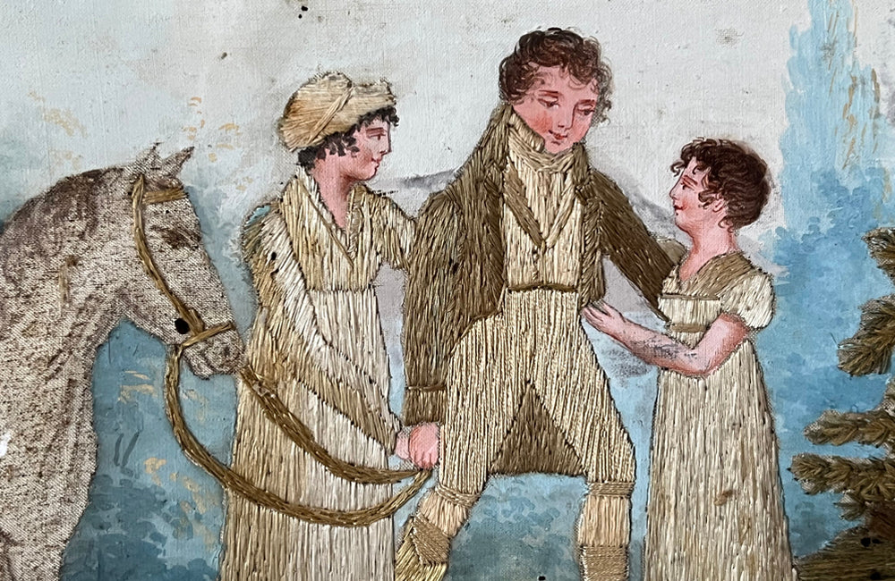 Framed Early 19th Century Silkwork 'The Homecoming' - Silkwork Embridery - French Decorative Antiques - French Artwork - Countryhouse Antiques - Wall Decoration - Wall Art - Decorative Accessories - Antique Shops Tetbury - adpsantiques - AD & PS Antiques-