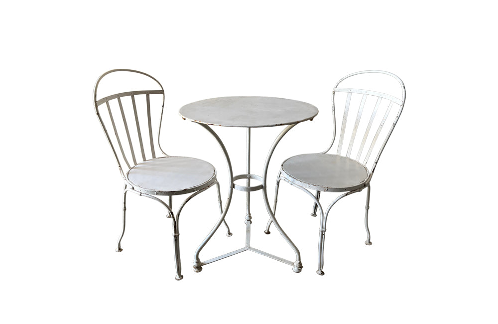 Early 20th Century French Iron Garden Set - French Garden Antiques - Antique Garden Table - Antique Garden Chairs - French Garden Table - French Garden Chairs - Antique Bistro Table - Iron Garden Furniture - Garden Antiques - Conservatory Furniture - Antique Garden Furniture - Bistro Table - AD & PS Antiques