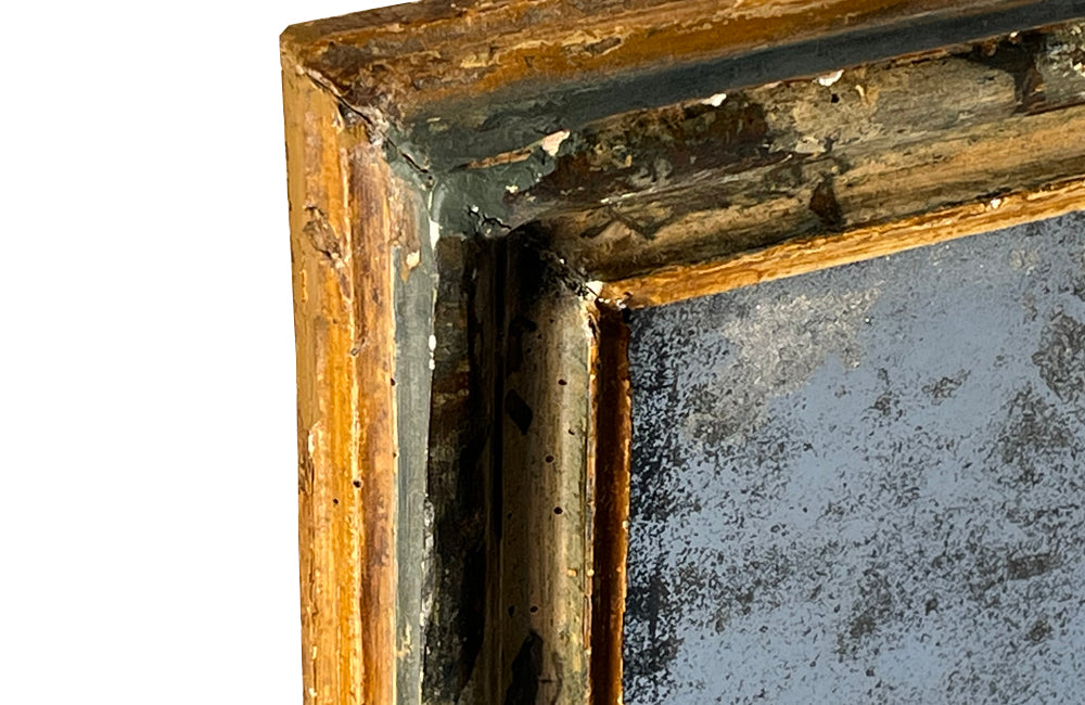 Antique mirror with polychrome frame from the Piedmont region. Italian. With beautiful heavily foxed mirror.