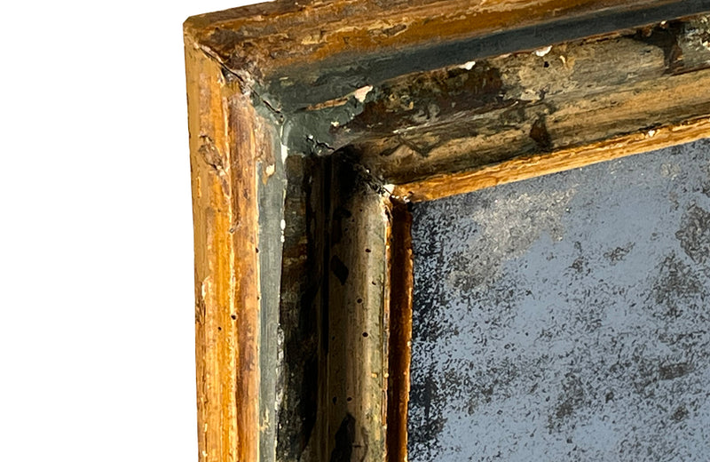 Antique mirror with polychrome frame from the Piedmont region. Italian. With beautiful heavily foxed mirror.
