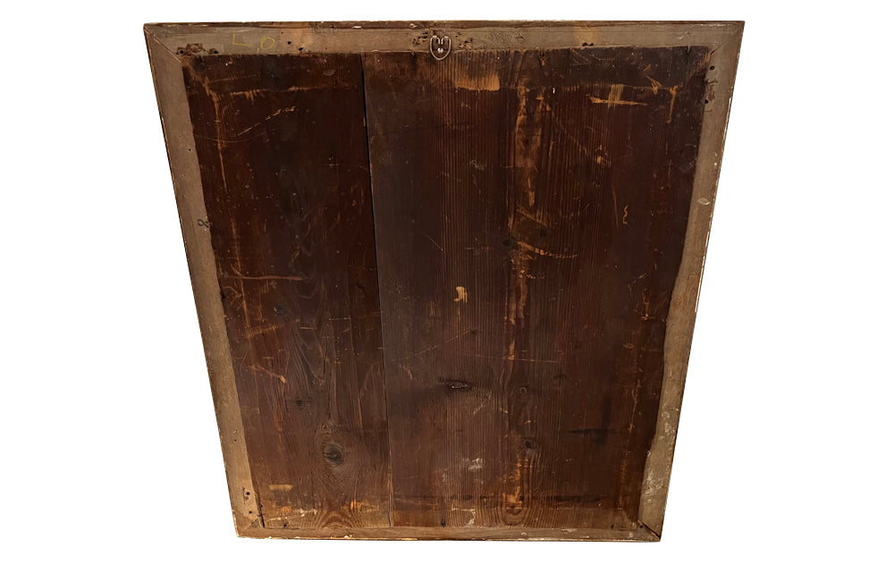 Antique mirror with polychrome frame from the Piedmont region. Italian. With beautiful heavily foxed mirror.