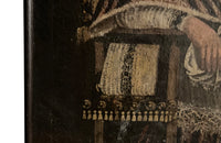 Charming 16th-17th Cuzco oil on canvas painting of a seated haloed Saint.