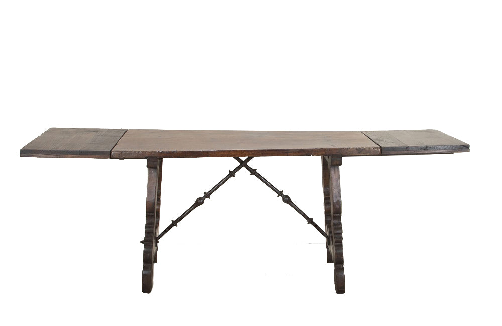 Late 17th Century Spanish walnut top dining table with wrought iron stretcher