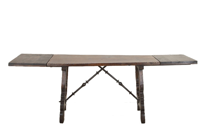 Late 17th Century Spanish walnut top dining table with wrought iron stretcher