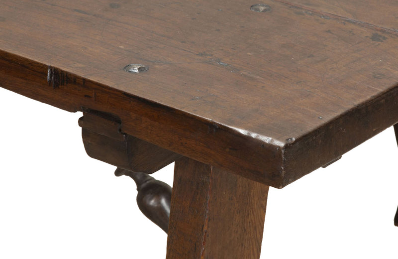Late 17th Century Spanish walnut top dining table with wrought iron stretcher