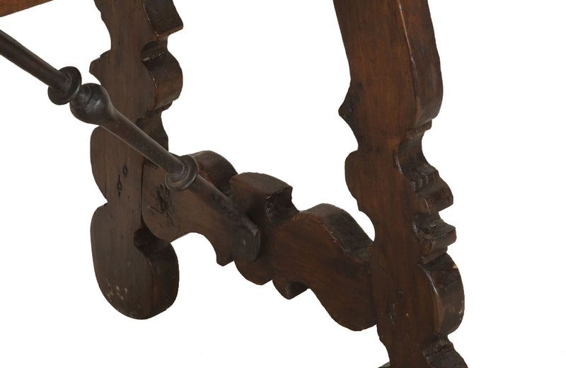 Late 17th Century Spanish walnut top dining table with wrought iron stretcher