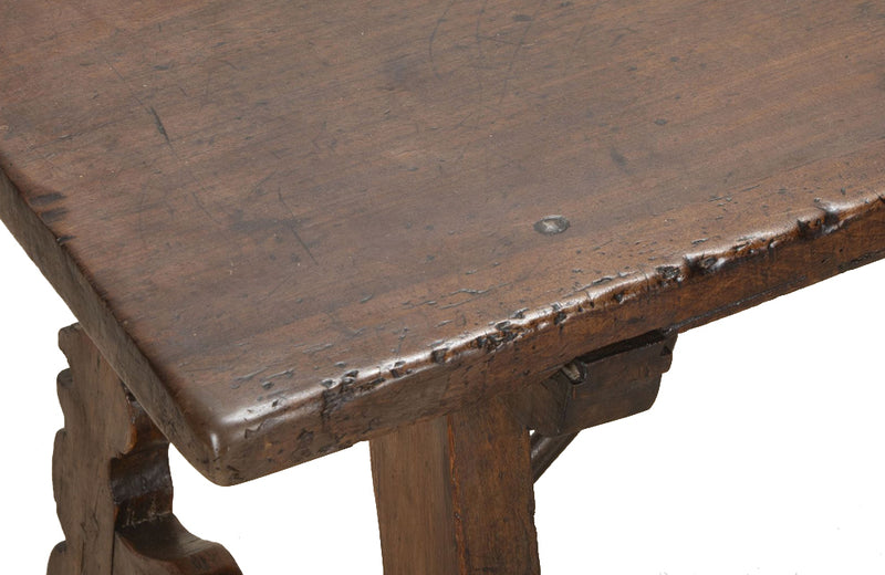 Late 17th Century Spanish walnut top dining table with wrought iron stretcher