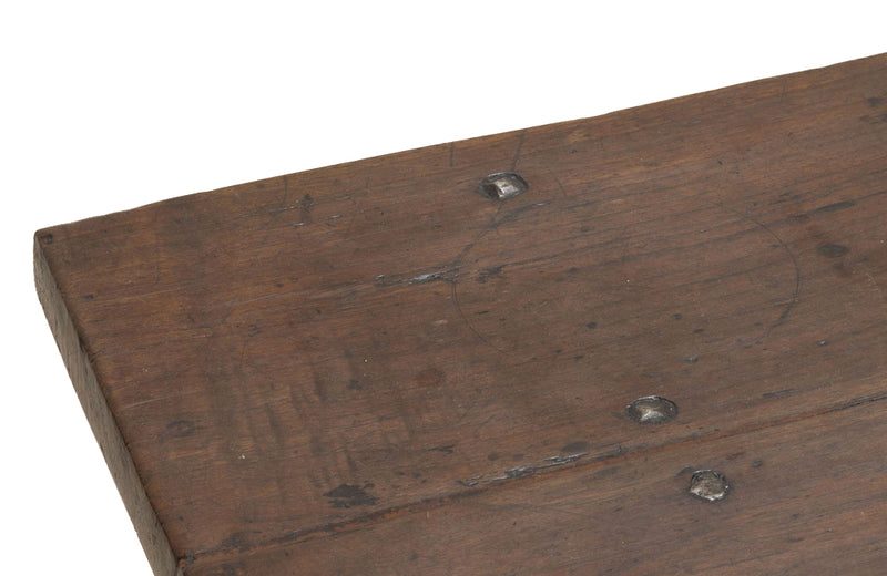 Late 17th Century Spanish walnut top dining table with wrought iron stretcher