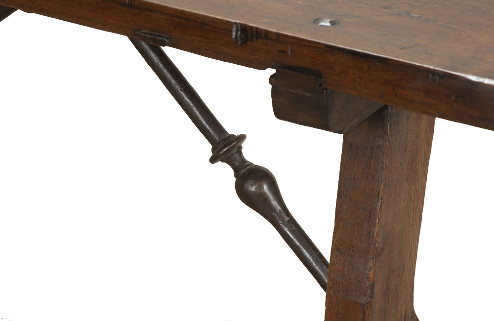 Late 17th Century Spanish walnut top dining table with wrought iron stretcher