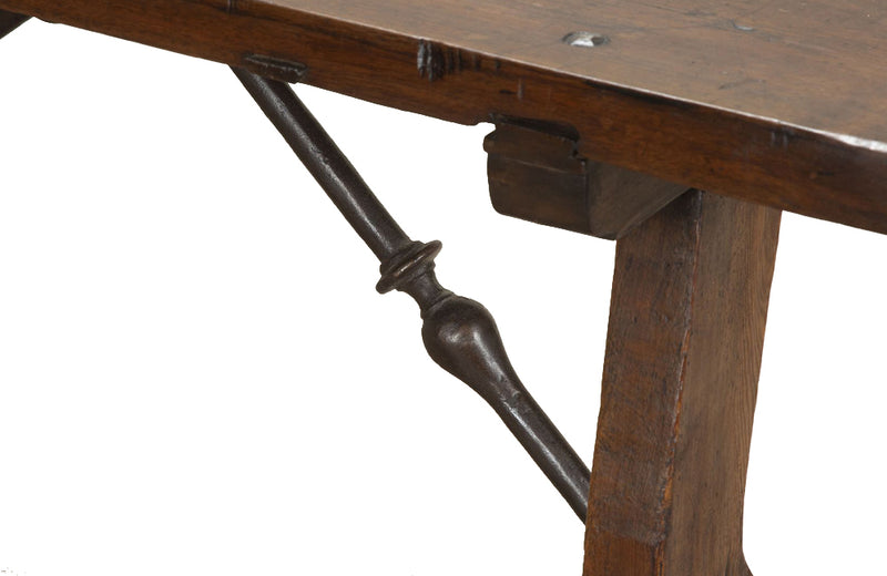 Late 17th Century Spanish walnut top dining table with wrought iron stretcher