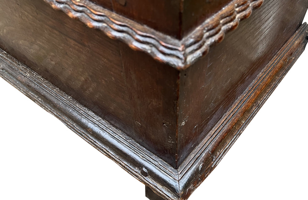 Antique marriage coffer in oak from Anjou in the Isere region. 17th Century French. French antique furniture.