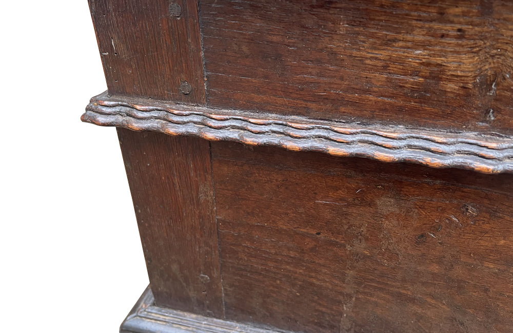 Antique marriage coffer in oak from Anjou in the Isere region. 17th Century French. French antique furniture.