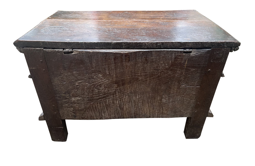 Antique marriage coffer in oak from Anjou in the Isere region. 17th Century French. French antique furniture.