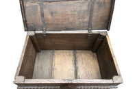 Antique marriage coffer in oak from Anjou in the Isere region. 17th Century French. French antique furniture.