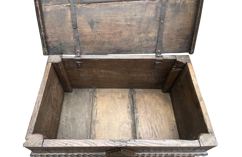 Antique marriage coffer in oak from Anjou in the Isere region. 17th Century French. French antique furniture.