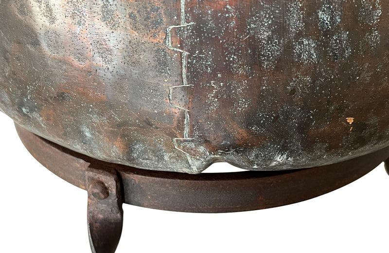 Beautiful 18th century French hammered and riveted copper vat on a later iron stand - Garden antiques