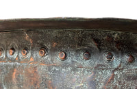 Beautiful 18th century French hammered and riveted copper vat on a later iron stand.