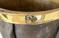 18th century Black leather bucket qith riveted brass rim to top and base