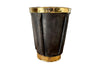 18th century Black leather bucket qith riveted brass rim to top and base