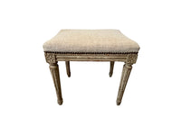 18th century charming painted Louis XVI stool has reeded legs and carving to all sides in the Neo-Classical style.