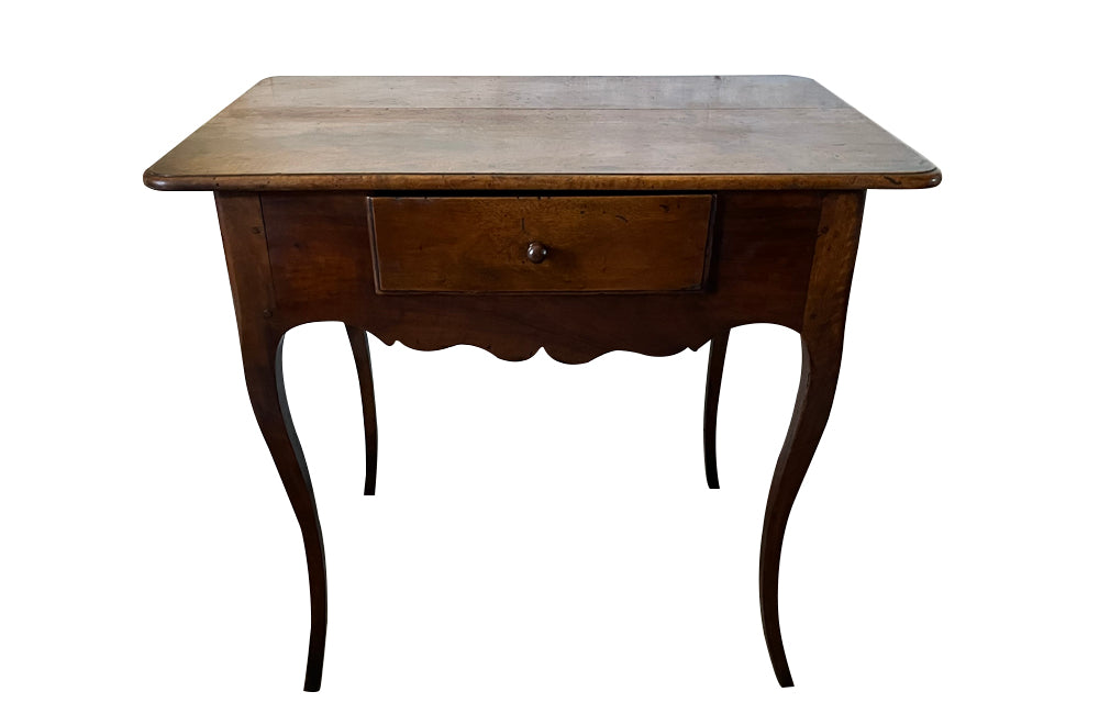 18th century French Louis XV walnut writing table with shaped apron to all sides and one drawer - Antique Tables