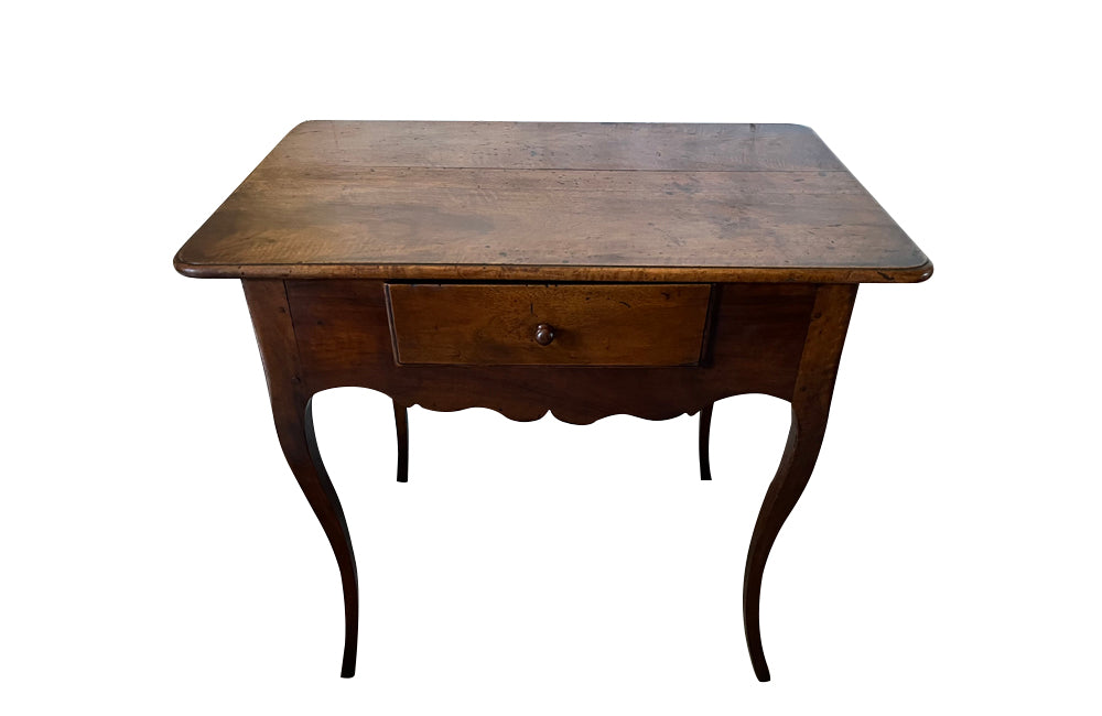 18th century French Louis XV walnut writing table with shaped apron to all sides and one drawer - Antique Tables