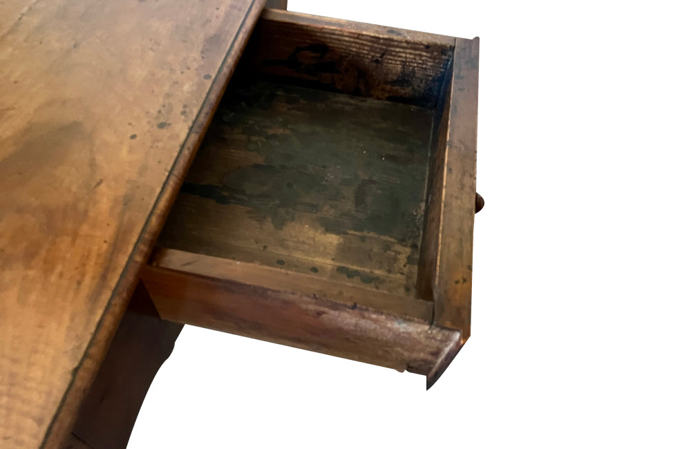 18th century French Louis XV walnut writing table with shaped apron to all sides and one drawer