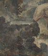 Beautiful, framed 18th century oil on canvas tapestry cartoon painting of a hound by a stone fountain in a country landscape