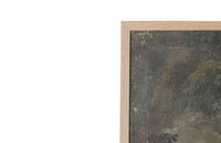 Beautiful, framed 18th century oil on canvas tapestry cartoon painting of a hound by a stone fountain in a country landscape