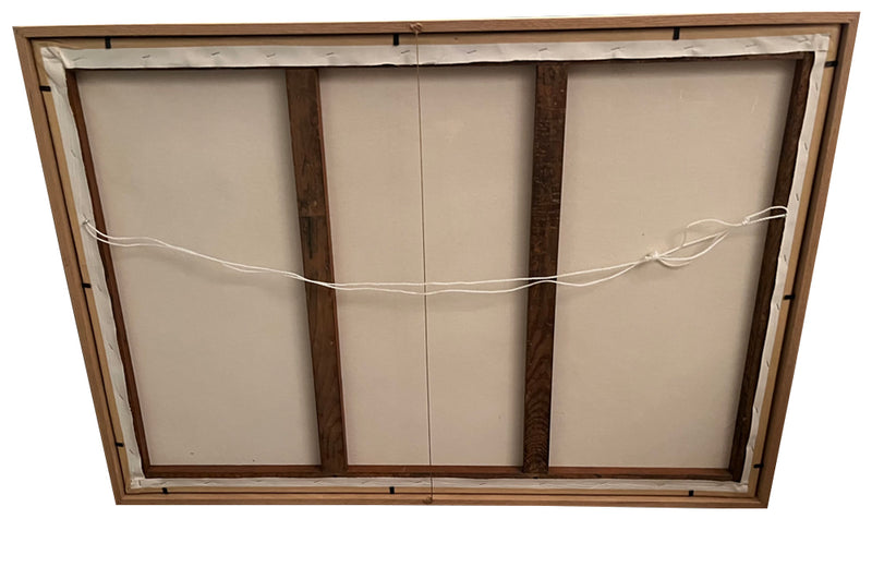 Beautiful, framed 18th century oil on canvas tapestry cartoon painting of a hound by a stone fountain in a country landscape