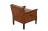 Antique chair French leather club chair studded with velvet feather filled seat cushion - 1920s - French Antique Furniture