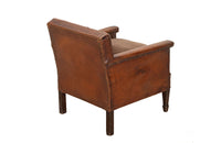 Antique chair French leather club chair studded with velvet feather filled seat cushion - 1920s - French Antique Furniture