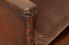 Antique chair French leather club chair studded with velvet feather filled seat cushion - 1920s - French Antique Furniture