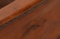 Antique chair French leather club chair studded with velvet feather filled seat cushion - 1920s - French Antique Furniture