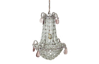 Charming 1930s French hanging light with crystal beads and amethyst glass drops. 