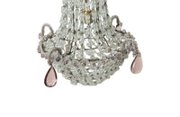 Charming 1930s French hanging light with crystal beads and amethyst glass drops. 