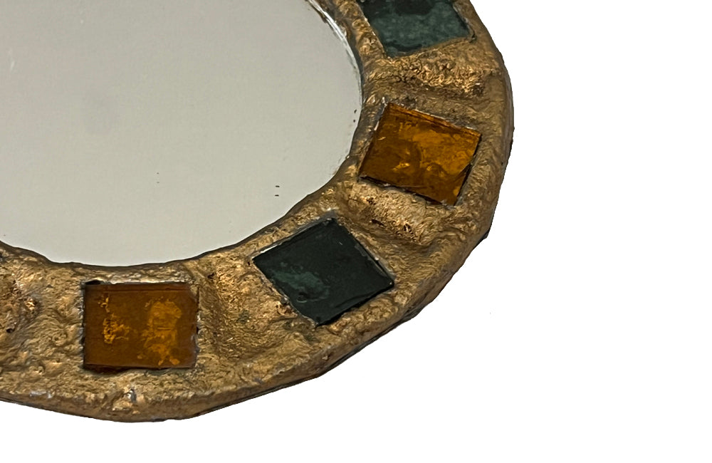 Petit metal mid century mirror with glass inlays, atrributed to Irena Jaworska - Line Vautrin School - French