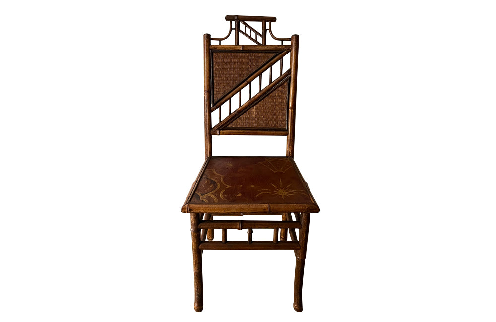 Aesthetic Movement bamboo chair with embossed leather seat c.1900