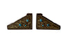 Pair of arts and crafts wood and brass repousee bookends decorated with turquoise blue cabochons.