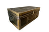 An early 19th century brass banded and studded leather trunk