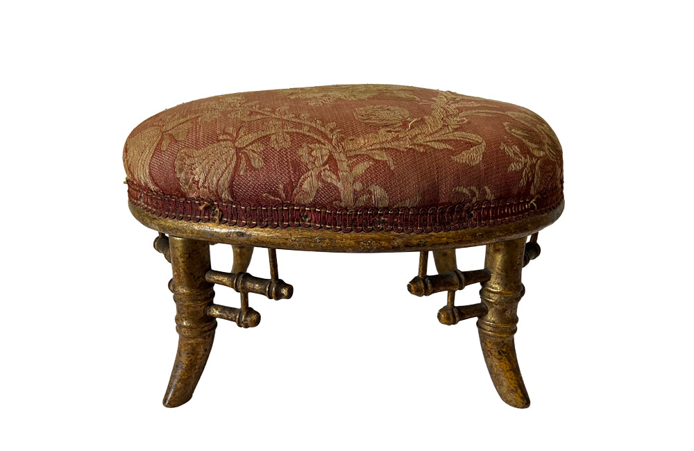 Antique foot stool gilt faux bamboo in the Louis XVI style - French Antique Furniture