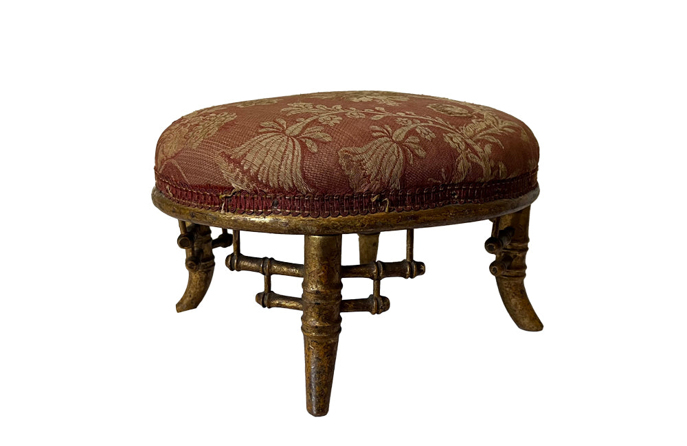 Antique foot stool gilt faux bamboo in the Louis XVI style - French Antique Furniture