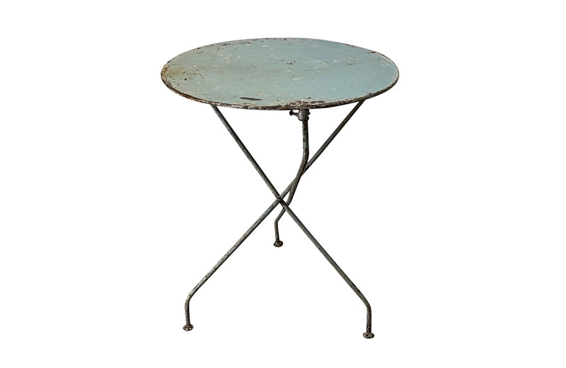 French early 20th century folding  blue round, iron table