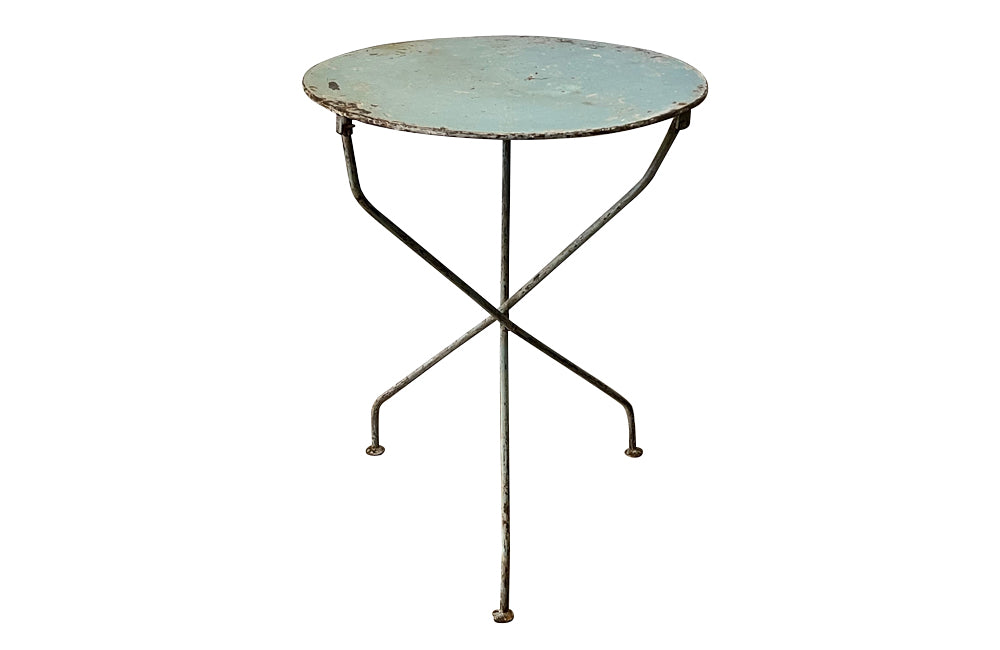 French early 20th century folding  blue round, iron table